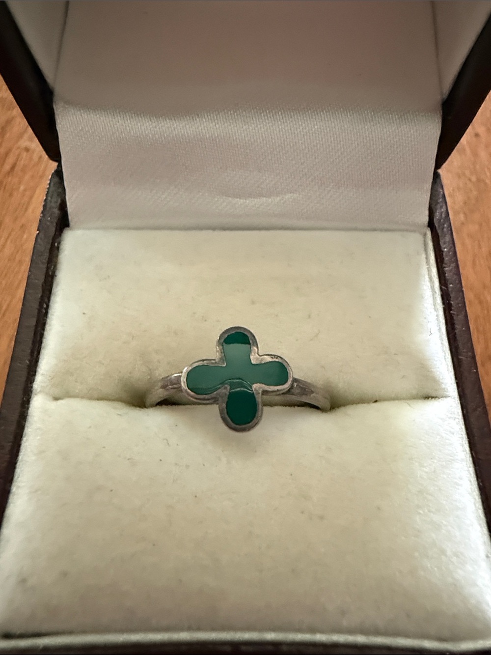 Vintage Green Clover 925 Sterling Silver Ring Size 5